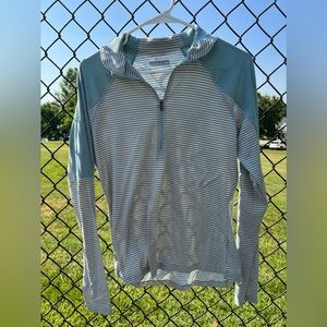 Blue and white striped Columbia 1/4 zip in size medium.